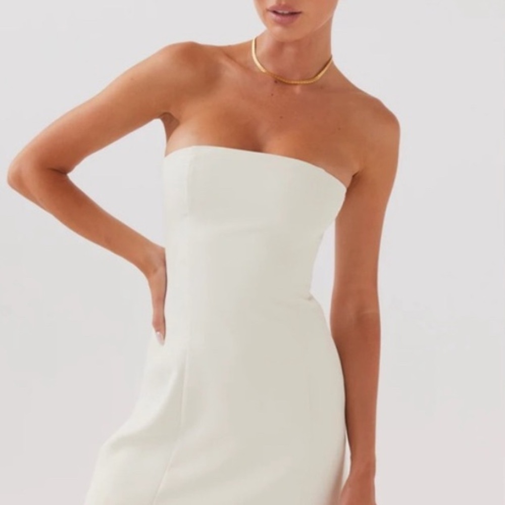 Peppermayo White Strapless Sheath Mini Dress